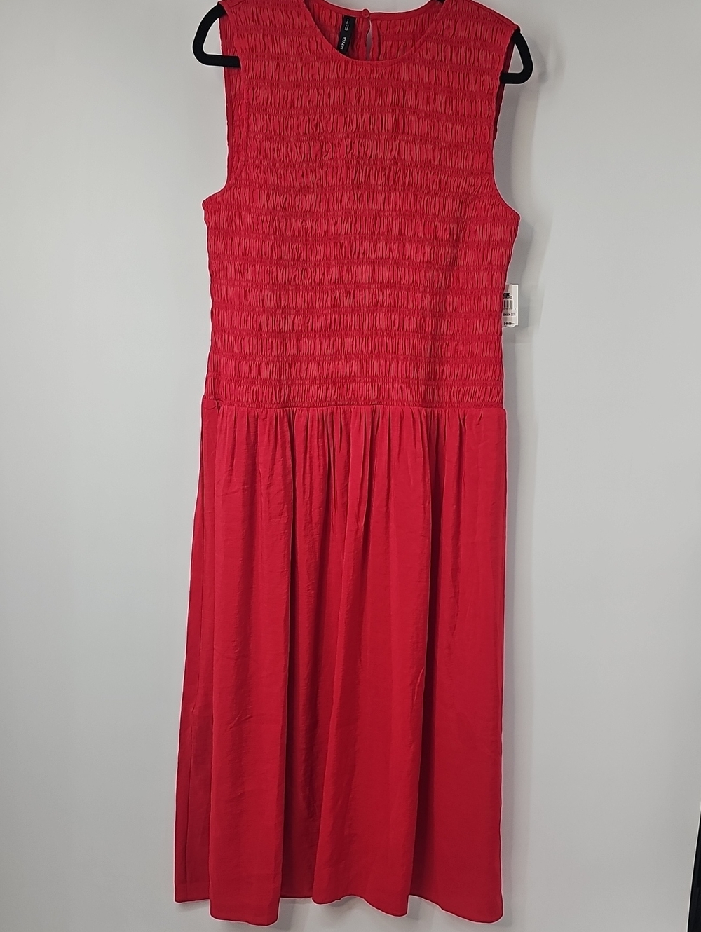 MNG Vibrant Red Smocked Top Sleeveless Midi-Maxi Lightweight Summer Dress